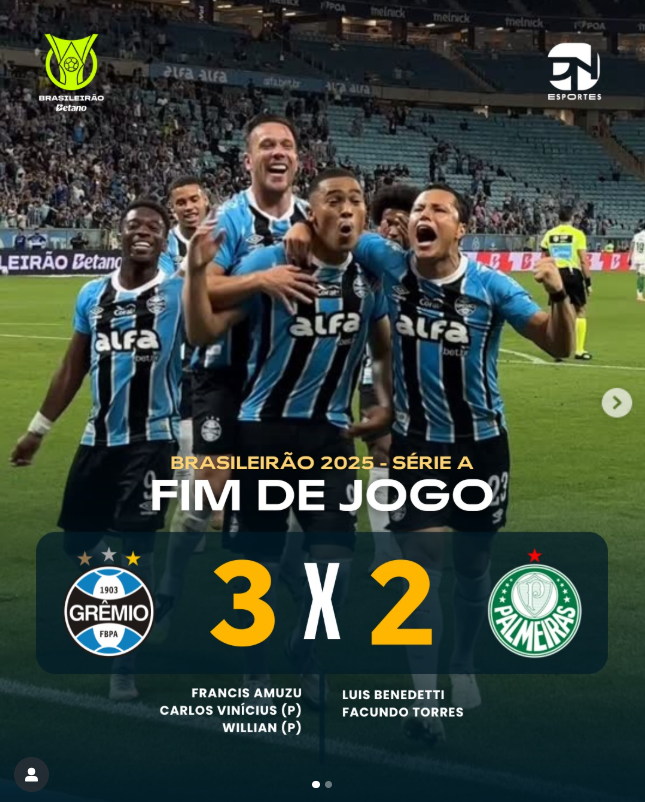 grêmio vence o palmeiras, sobe na tabela e se afasta de vez da briga contra o rebaixamento!